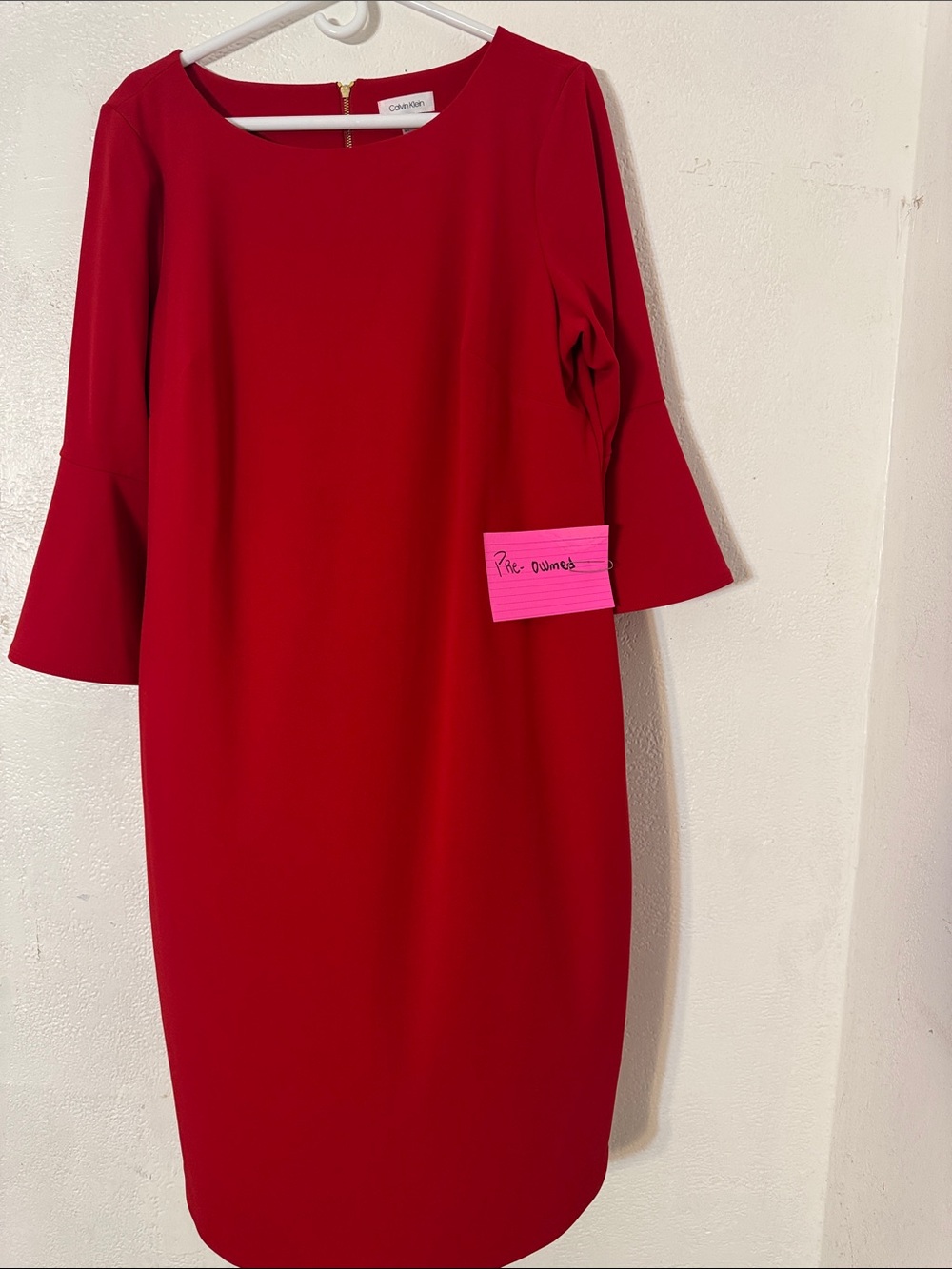Calvin Klein Red Bell-Sleeve Shift Dress